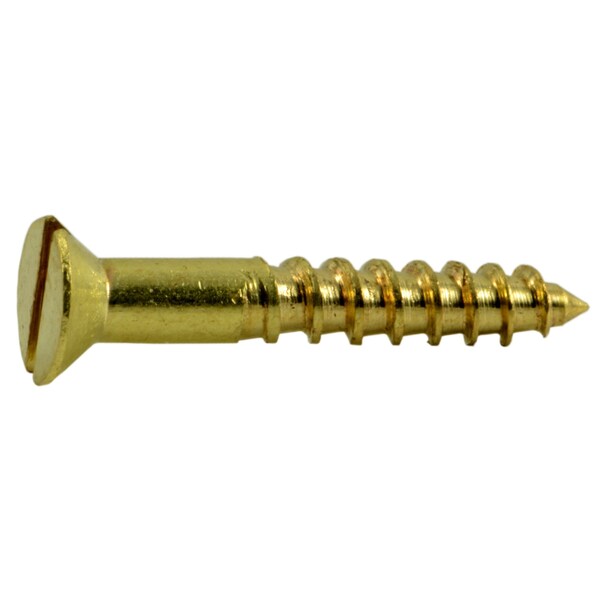 Midwest Fastener Wood Screw, #4, 3/4 in, Plain Brass Flat Head Slotted Drive, 48 PK 62056 - main